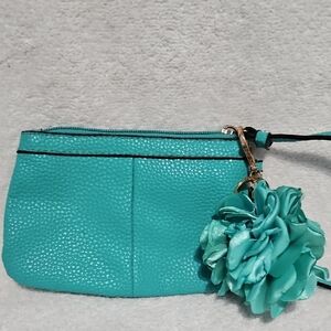 Black Rivet Blue Clutch with Floral Accent